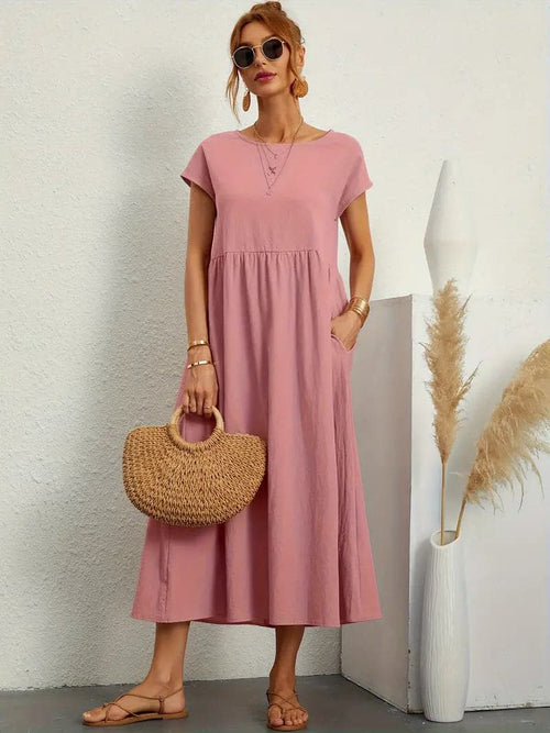Avencea - Wonderful Wide Midi Dress with Beautiful Cut and Patterns
