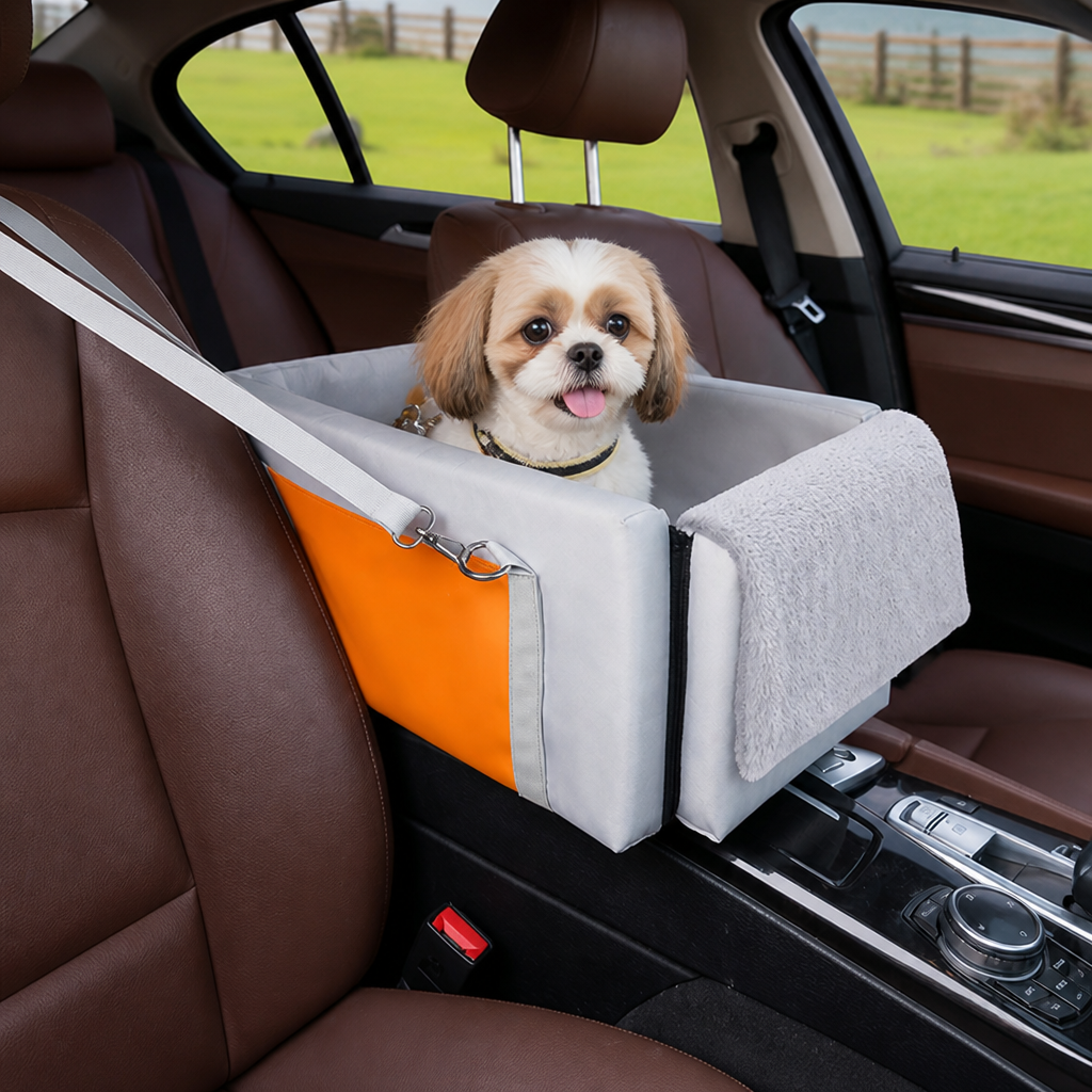 DogBedHouse Double-Belt Safety & Padded Car Booster Seat (Armrest Console)