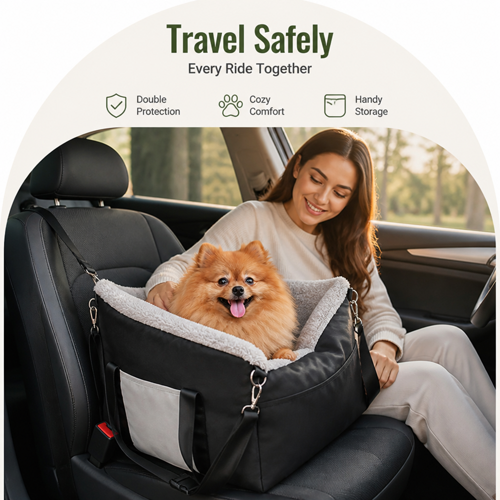 DogBedHouse Double Seat Belts & Washable Dog Car Seat (Small Dog)