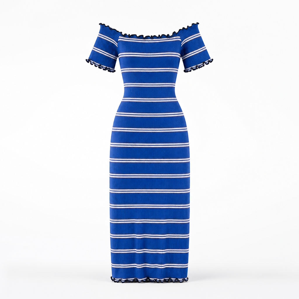 Women's Wrap Sundress | Knitted Fabric | Slash-Neck Striped Bodycon | Short Sleeve
