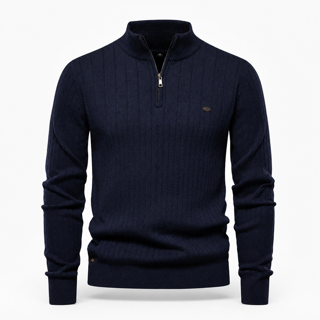 Men's Half-Zip Sweatshirt | Long Sleeve Pullover | Ribbed Cuffs, Ribbed Hem, Zip Placket, Mock Neck | Smart Casual | Everyday Wear