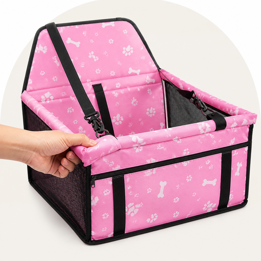 DogBedHouse Elevated Washable Car Booster Seat (Safety Leash & Adjustable Straps)