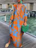 Avencea | V-Neck Linen Dress with Print