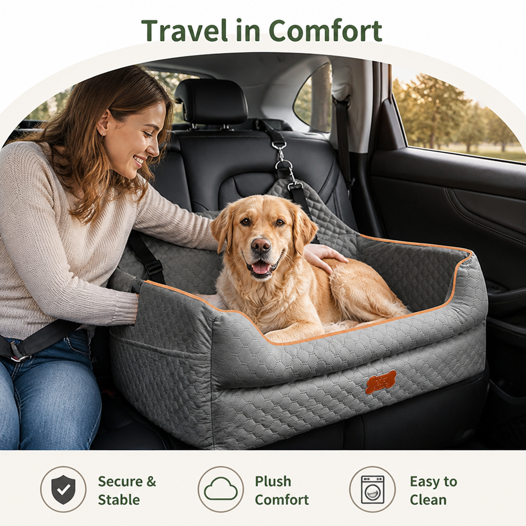 DogBedHouse Memory Foam & Washable Cover Car Booster Seat