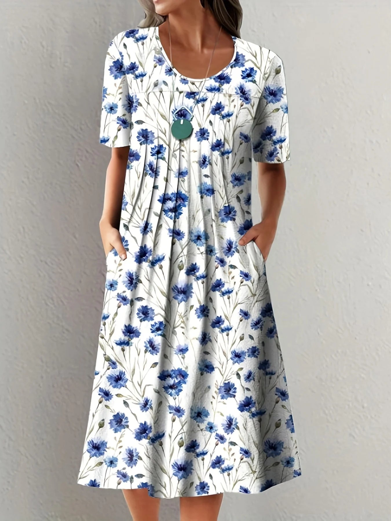 Elegant Women's Short-Sleeved round Neck Dress Printed Large Skirt  Summer 2026 New Collection Fashionable Casual Maxi Dress