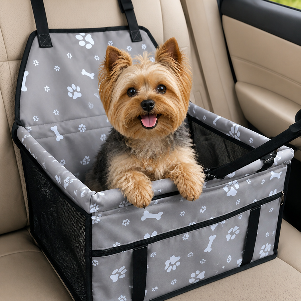 DogBedHouse Elevated Washable Car Booster Seat (Safety Leash & Adjustable Straps)