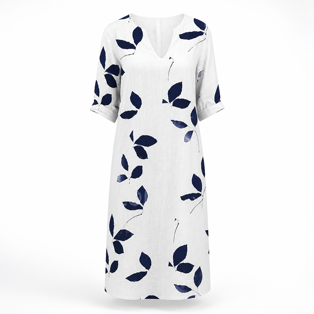 Women's Summer Dress | Polyester | Leaf Print | Flattering Silhouette