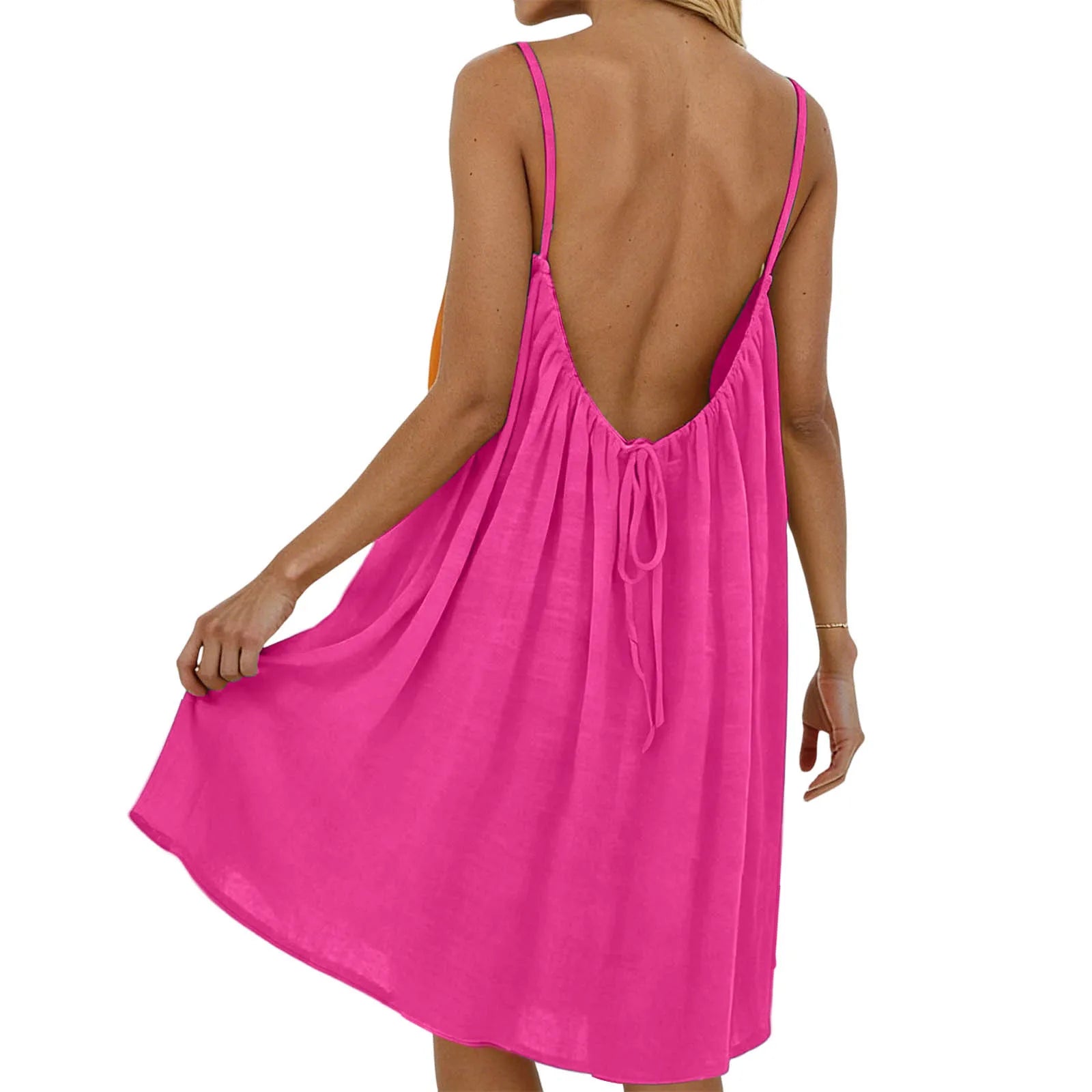 Dress, European & American Vacation Relaxed Style, Backless Elegant Vibe, 2026 Summer New Solid Color Spaghetti Strap Flowy A-Li
