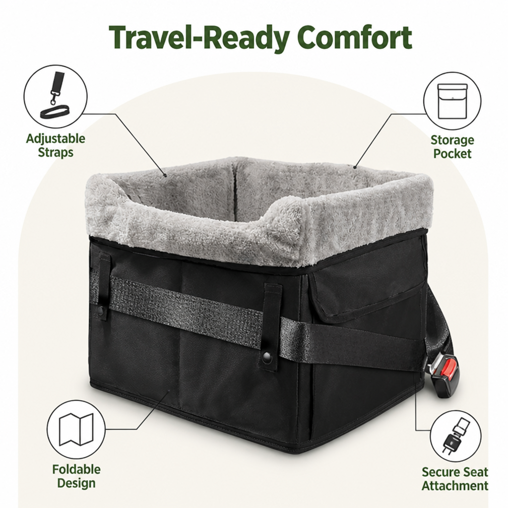 DogBedHouse Washable Foldable Elevated Booster Dog Car Seat (With Storage Bag)