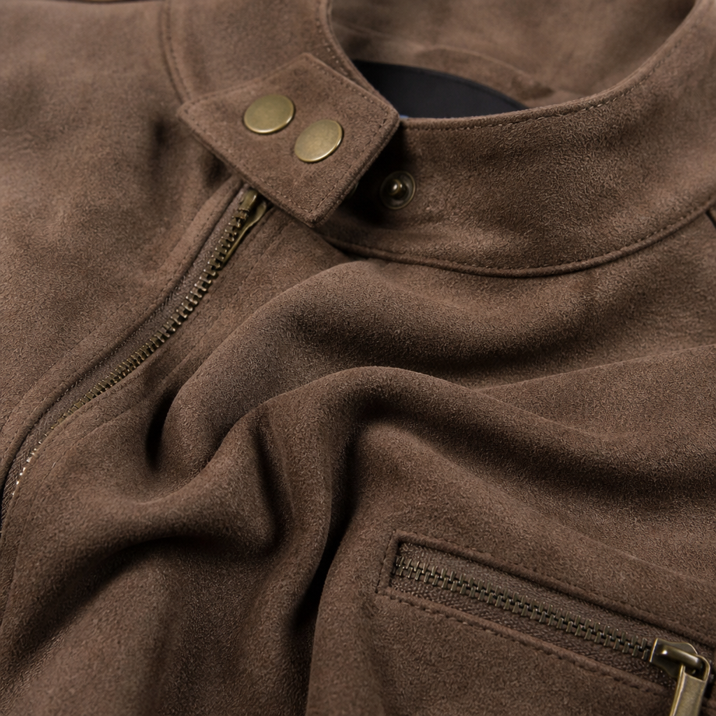 Men's Biker Jacket | Stand Collar | Zip Chest Pockets & Two-Way Zipper | Slim Fit