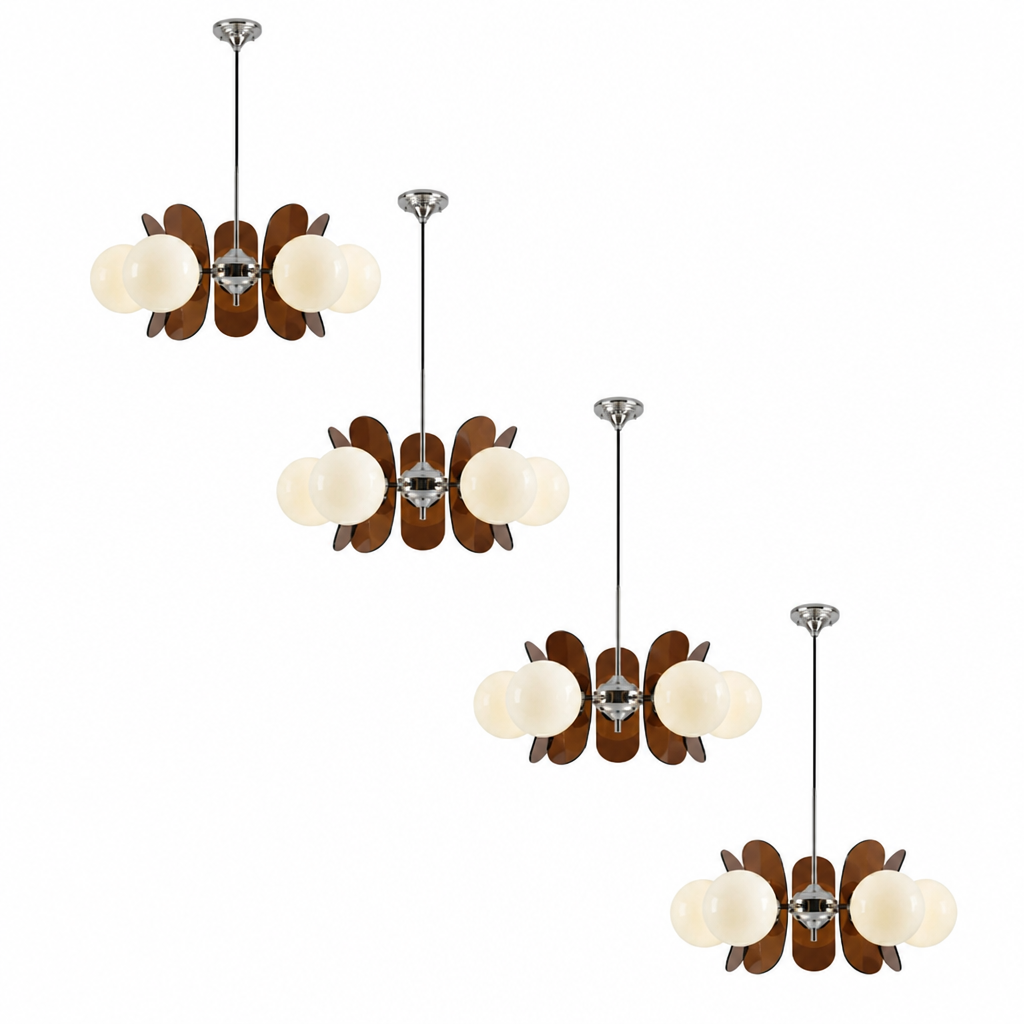 Chandelier | Opal Glass Sphere Design | Iron & Glass, 60×40 cm | Height-Adjustable Suspension