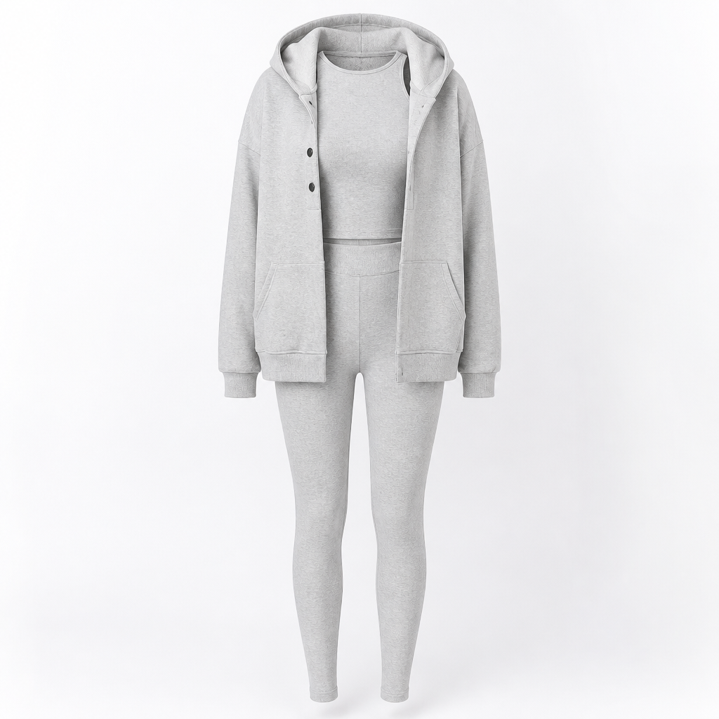Women's Sleeveless Polyester Jumpsuit | Slim Fit | Ribbed Top, Oversized Hoodie, High-Waist Leggings | Gym Wear