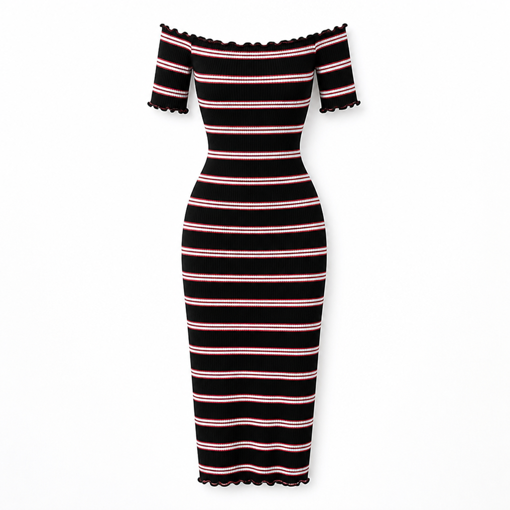 Women's Wrap Sundress | Knitted Fabric | Slash-Neck Striped Bodycon | Short Sleeve