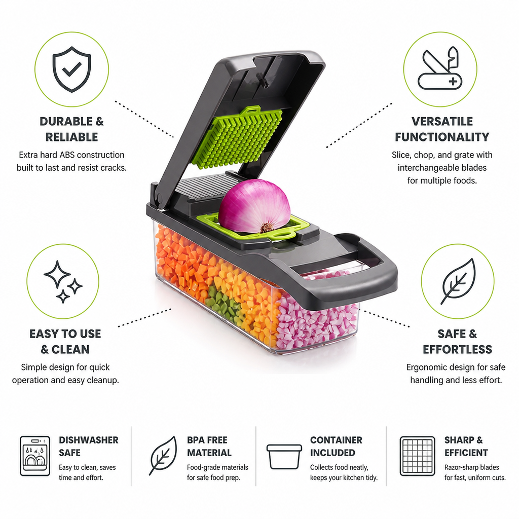 Durable ABS Multi-Function Vegetable Chopper (Includes Container)