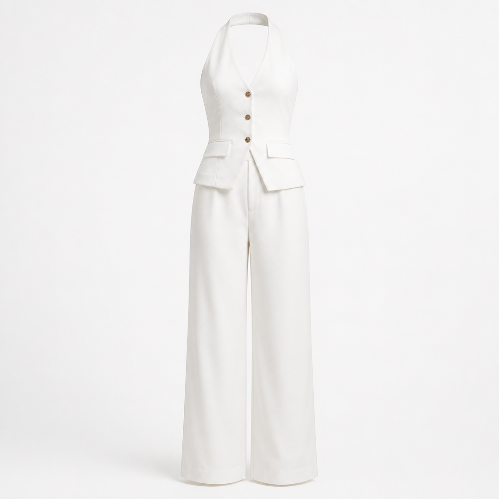 Women's Polyester Backless Jumpsuit | Fitted Bodice, High-Waisted Wide Leg | Full-Length Trousers | Evening Wear