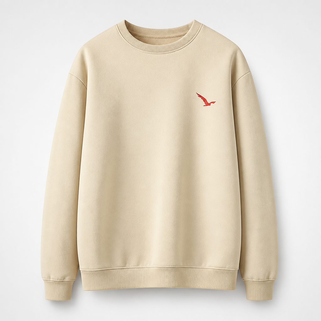 Men's Polyester Crewneck Sweatshirt | Regular Fit | Minimalist Urban, Bird Logo | Casual Streetwear, Winter Layering