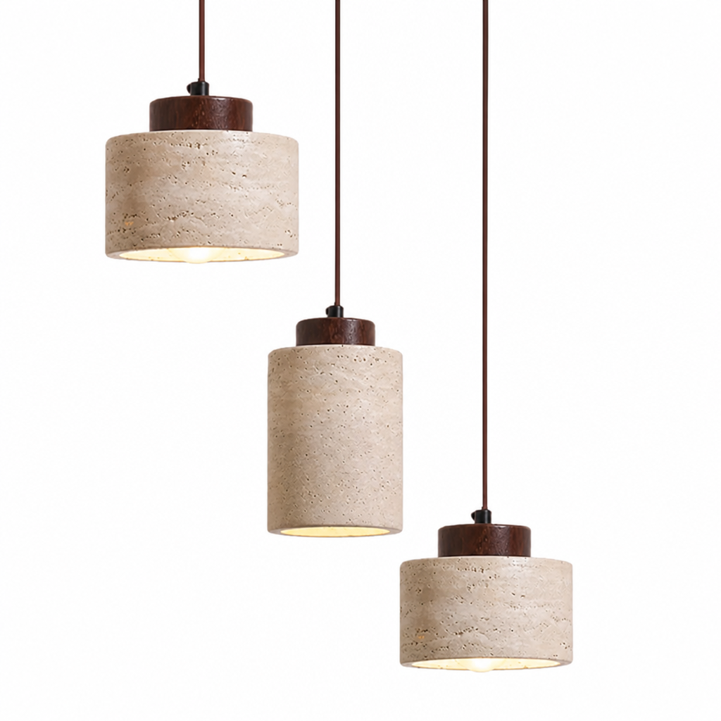 Pendant Light | Modern Travertine Stone Design | Walnut Wood Canopy | Bedroom Dining Kitchen