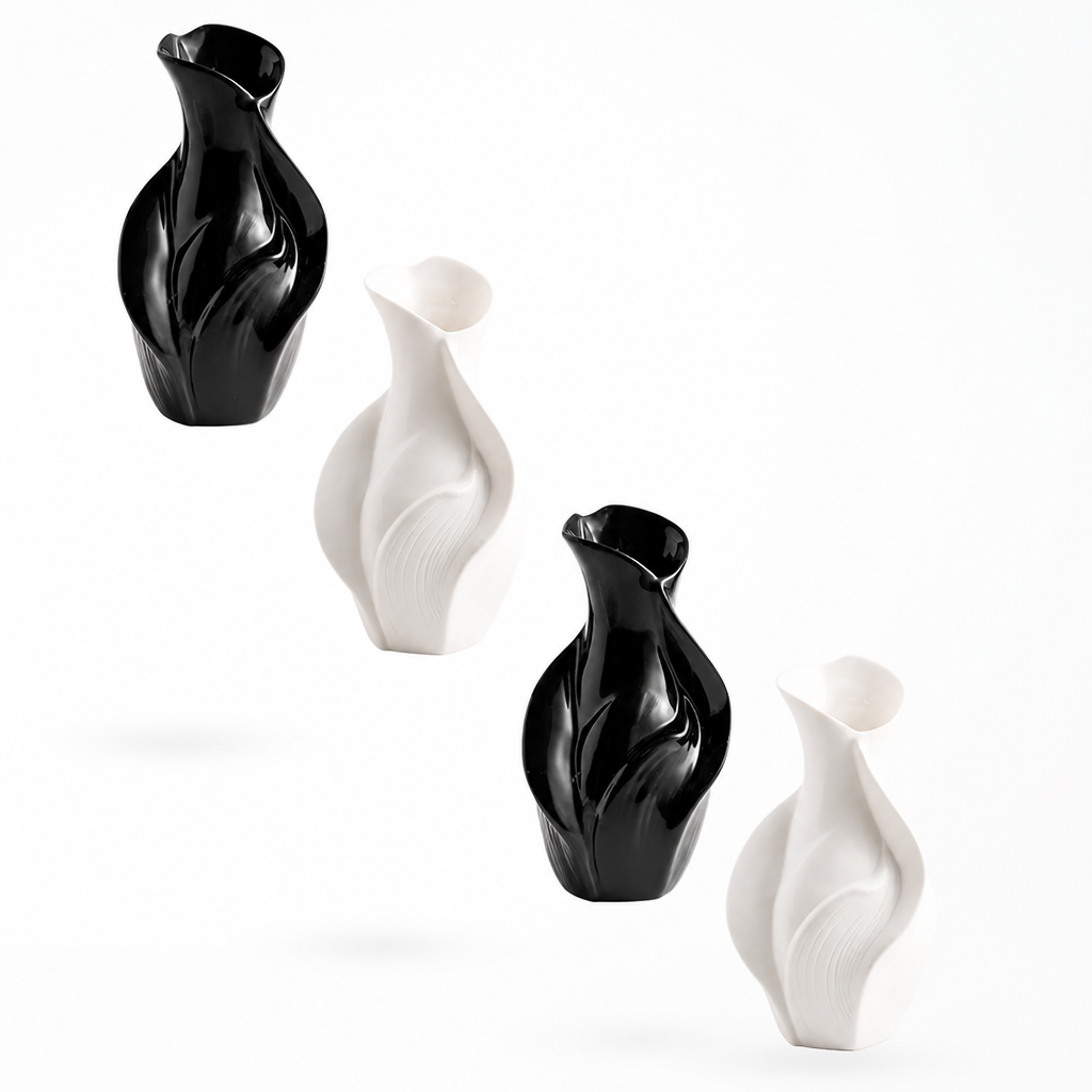 Keramikvase 18cm | Nordisches abstraktes Grasdesign | Getrocknete & echte Blumen | Schreibtisch- & Wohnzimmerdekoration
