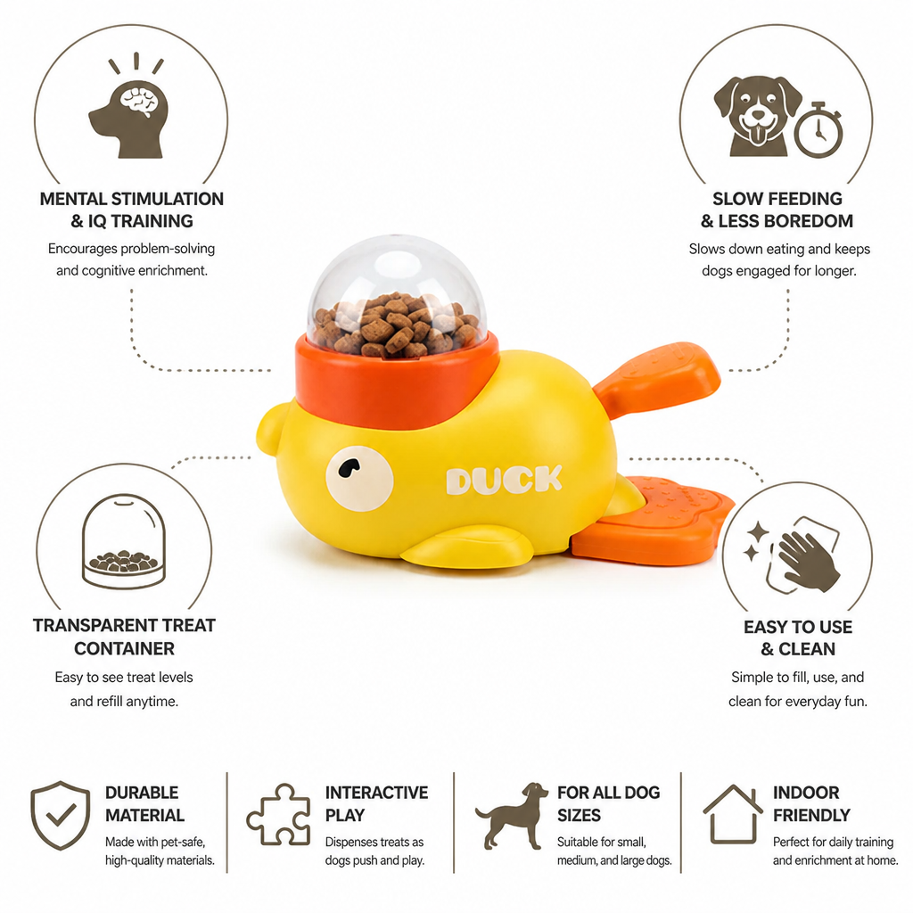 Slow-Feeding Interactive Dog Treat Dispenser (Duck-Shaped)