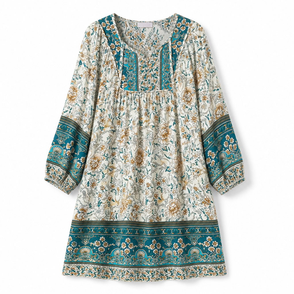 Women's Floral Mini Dress | Relaxed Fit | Bohemian Style, Mini Length | Summer Dress, Holiday Outfit, Wedding Guest