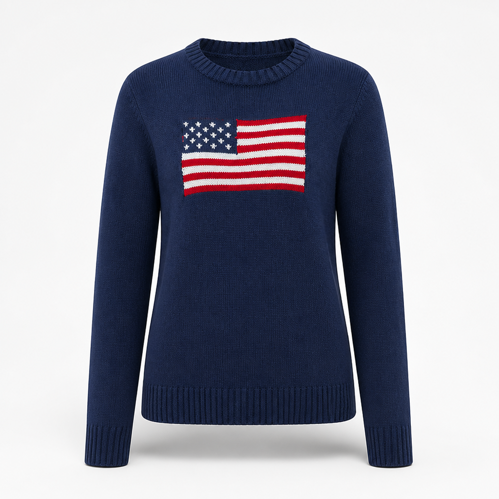 Women's Flag-Inspired Knit Sweater | Regular Fit | Crew Neck, Ribbed Hem & Cuffs, Long Sleeve | Autumn Winter Weekend Wear