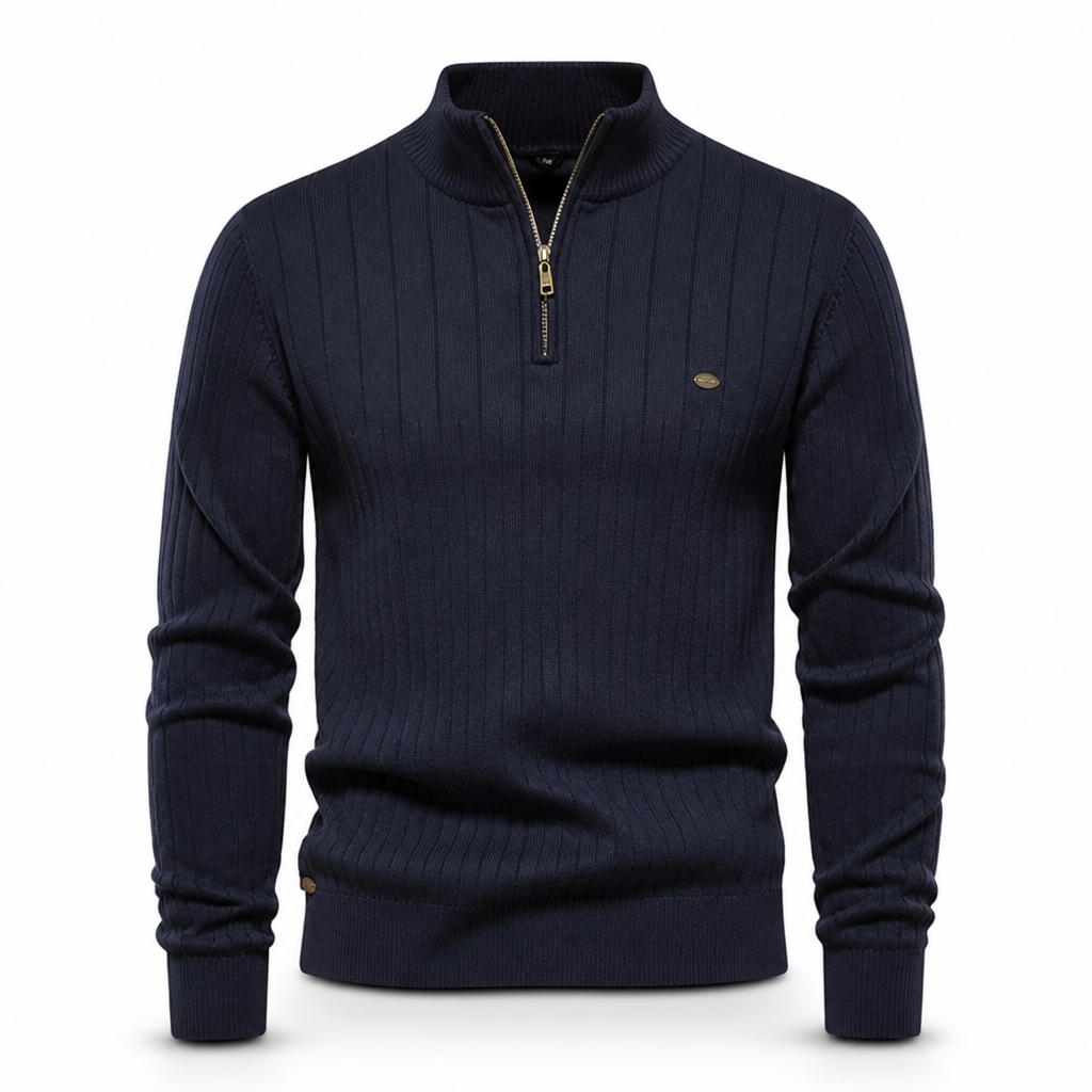 Men's Half-Zip Sweatshirt | Long Sleeve Pullover | Ribbed Cuffs, Ribbed Hem, Zip Placket, Mock Neck | Smart Casual | Everyday Wear