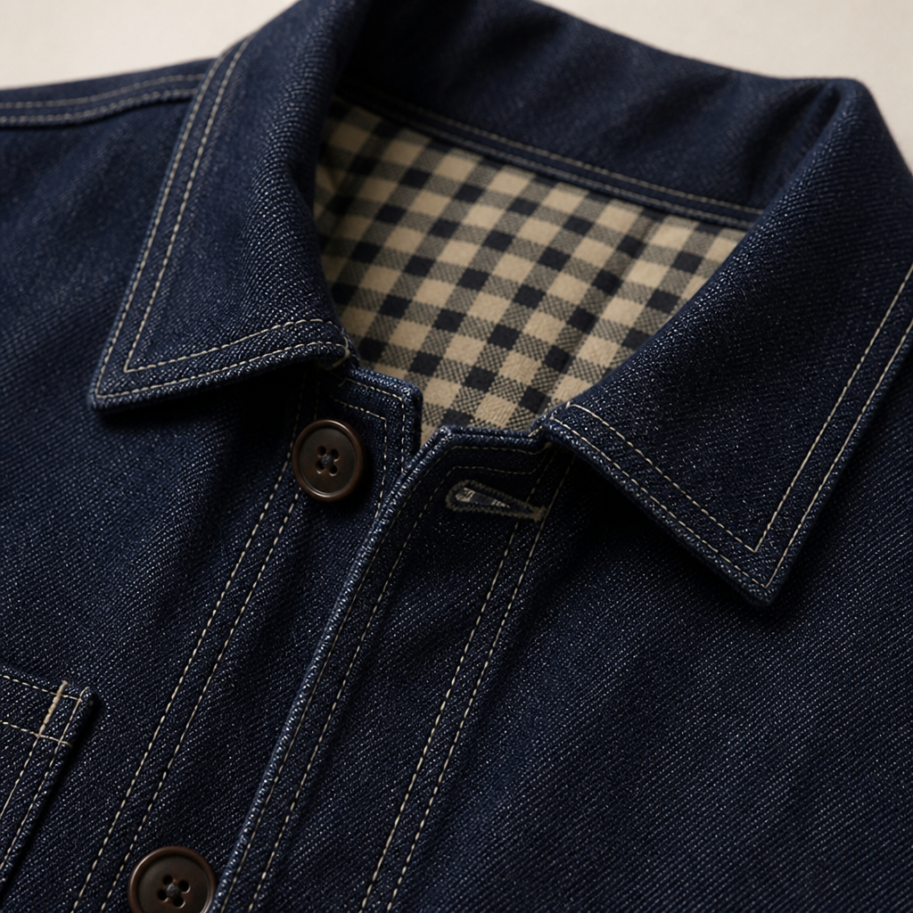 Men's Worker Jacket | Contrast Stitching & Quilted Detail | Patch Pockets & Checkered Cuff