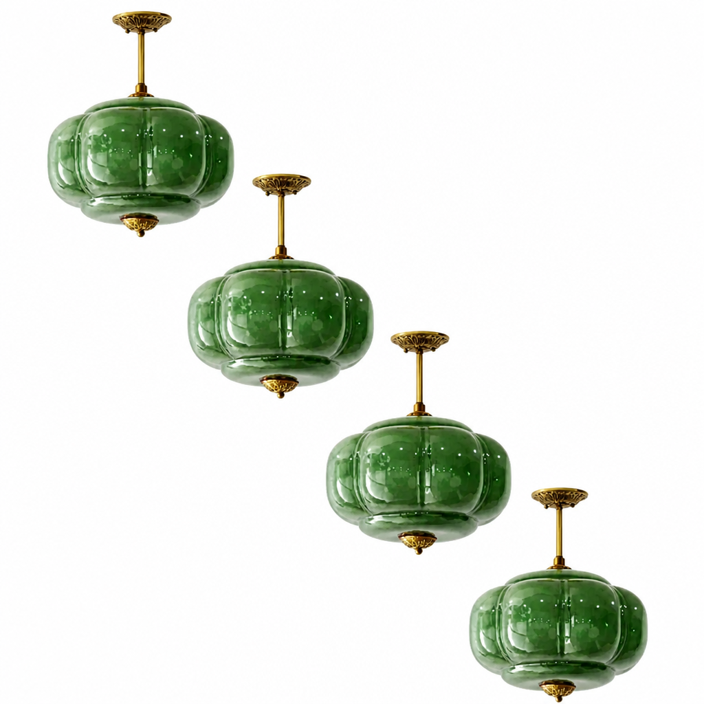 Milk Glass Pendant Light | Vintage Schoolhouse | Hand-Blown Green Glass, Brass Finish