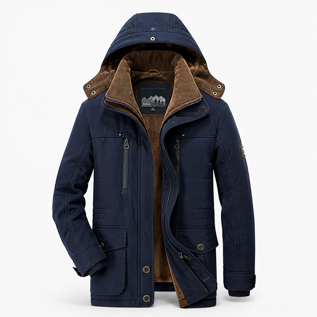 Men's Polyester Waterproof Insulated Hooded Parka | Regular Fit | High Collar, Hood, Multiple Pockets, Adjustable Waist | Workwear