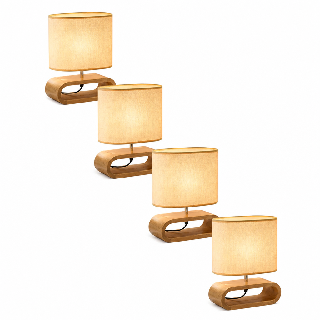 Bedside Table Lamp | Nordic Minimalist Design | Wood Base & Fabric Shade | Warm Ambient Lighting