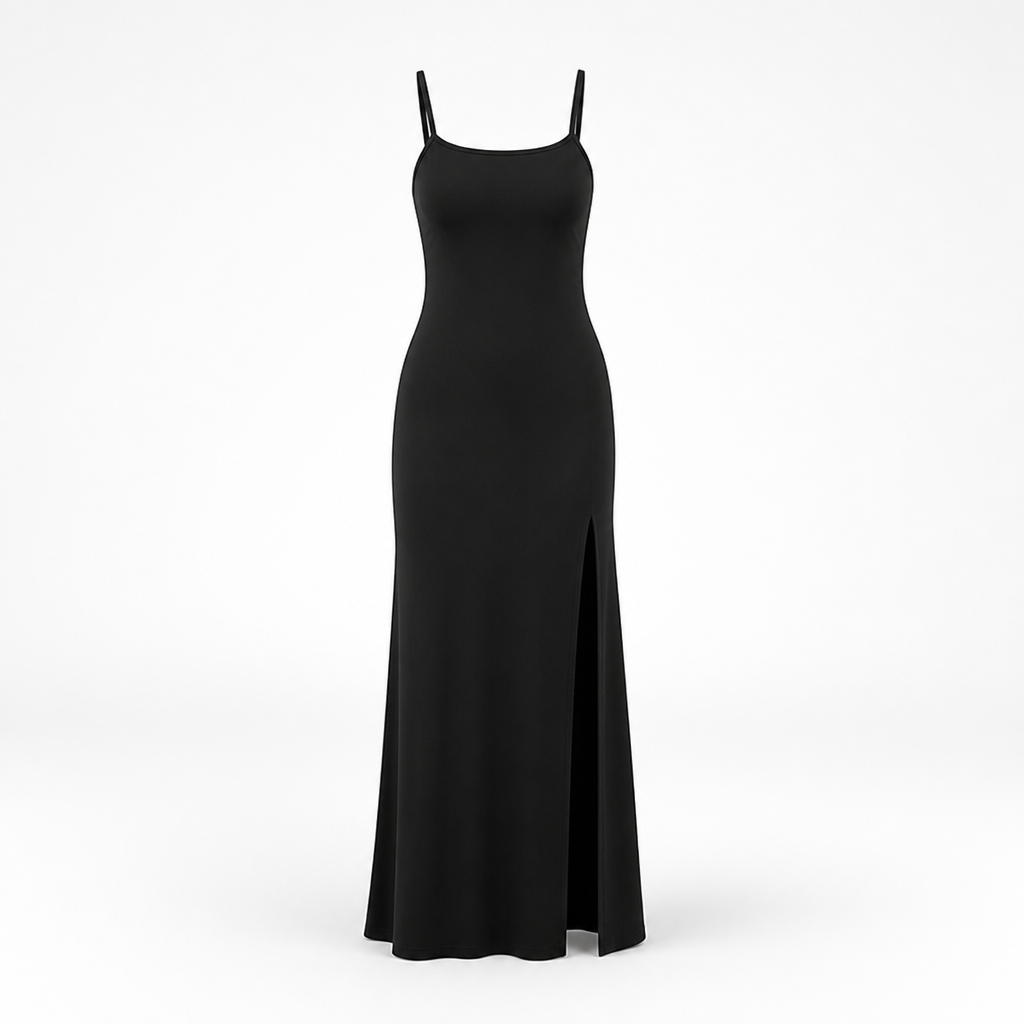 Women's Polyester Spaghetti Strap Maxi Dress | Fitted Bodycon | Thigh-High Slit, Sleeveless | Evening Wear, Summer Party