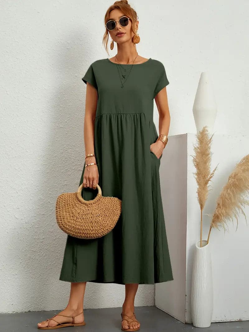 Avencea - Wonderful Wide Midi Dress with Beautiful Cut and Patterns