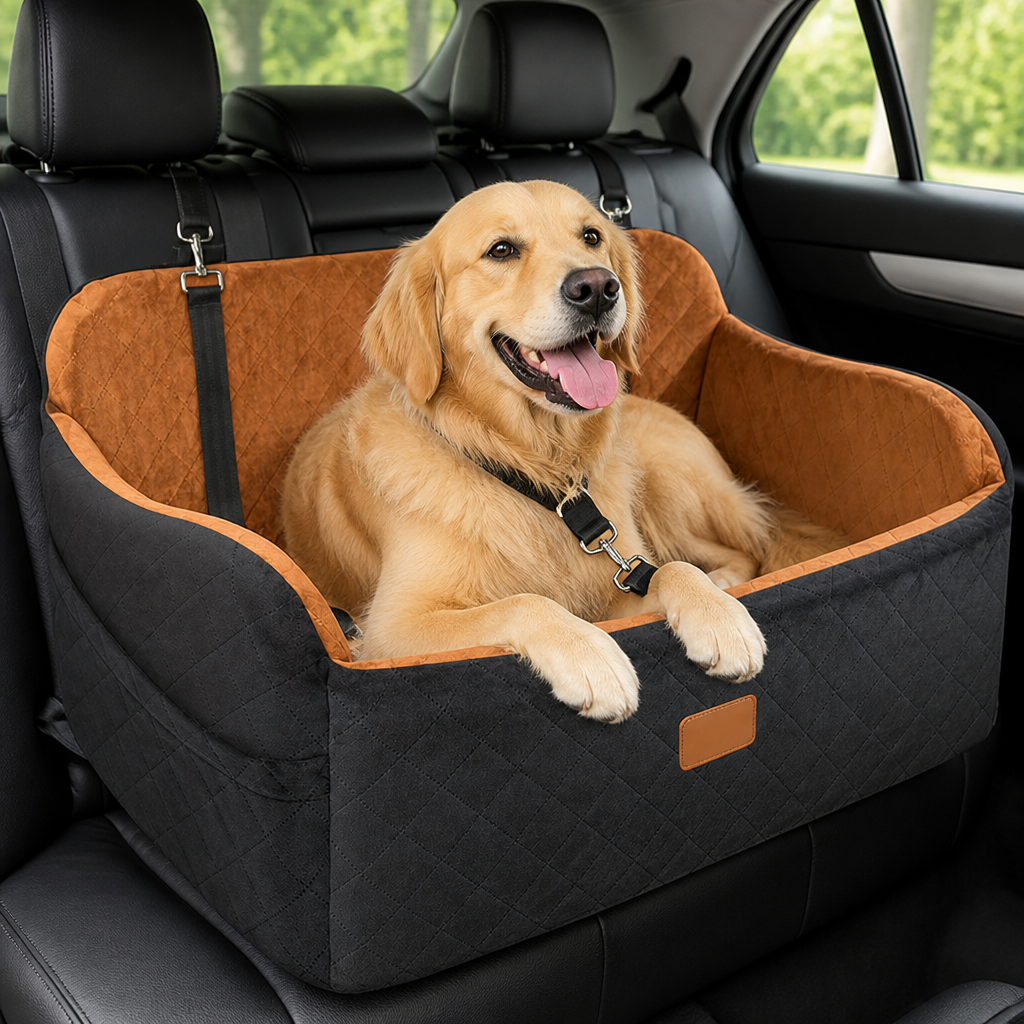 DogBedHouse Seat-Belt Pass-Through & Washable Cotton Dog Car Seat
