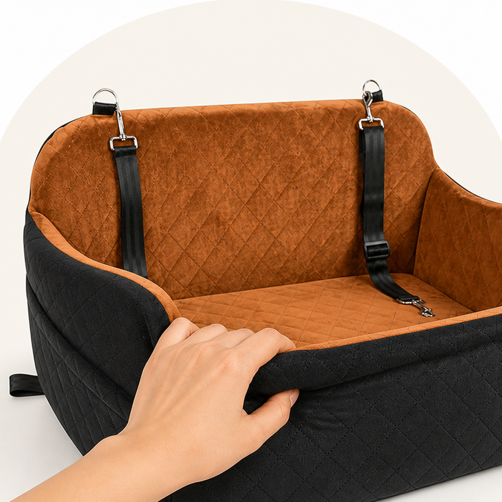 DogBedHouse Memory Foam & Non-Slip Dog Car Seat (Adjustable Leashes)