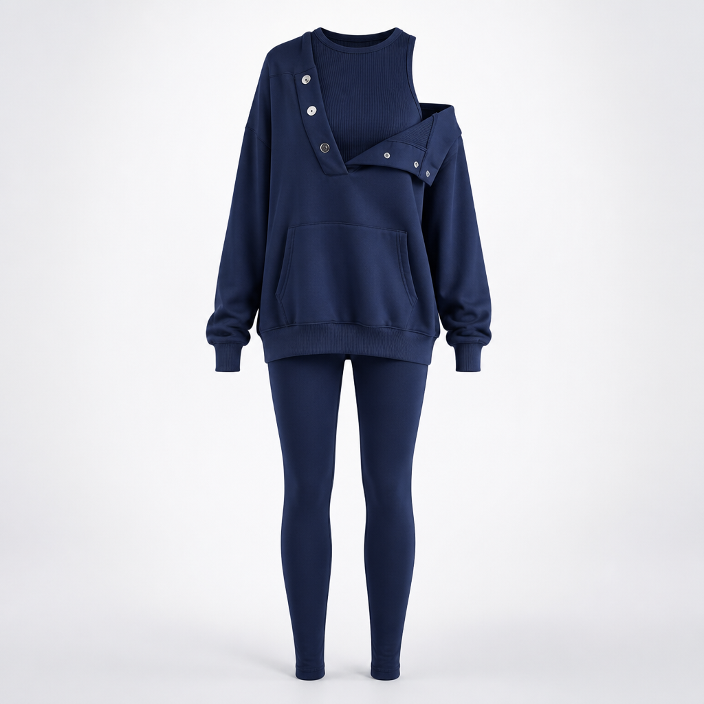 Women's Sleeveless Polyester Jumpsuit | Slim Fit | Ribbed Top, Oversized Hoodie, High-Waist Leggings | Gym Wear