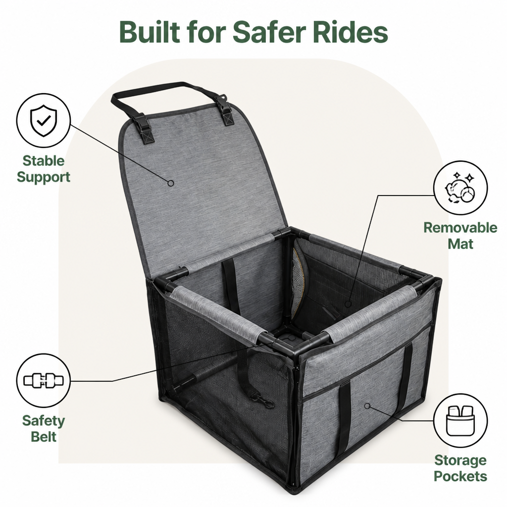 DogBedHouse Safety Booster & Removable Mat Dog Car Seat (Up to 30 lb)