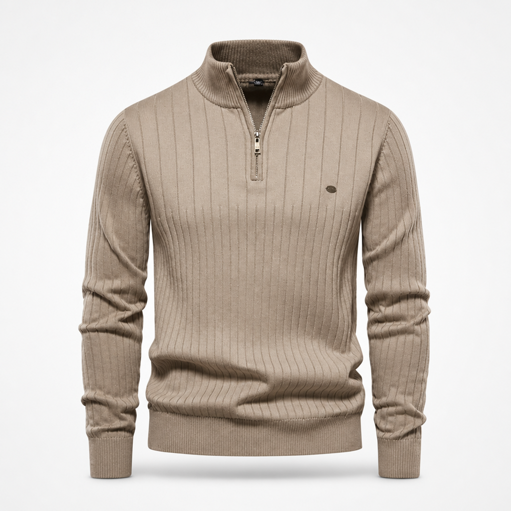 Men's Half-Zip Sweatshirt | Long Sleeve Pullover | Ribbed Cuffs, Ribbed Hem, Zip Placket, Mock Neck | Smart Casual | Everyday Wear