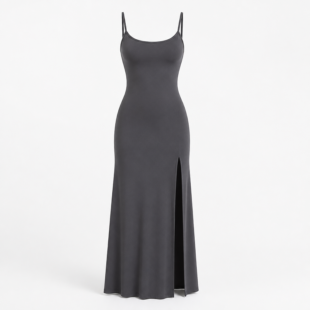 Women's Polyester Spaghetti Strap Maxi Dress | Fitted Bodycon | Thigh-High Slit, Sleeveless | Evening Wear, Summer Party