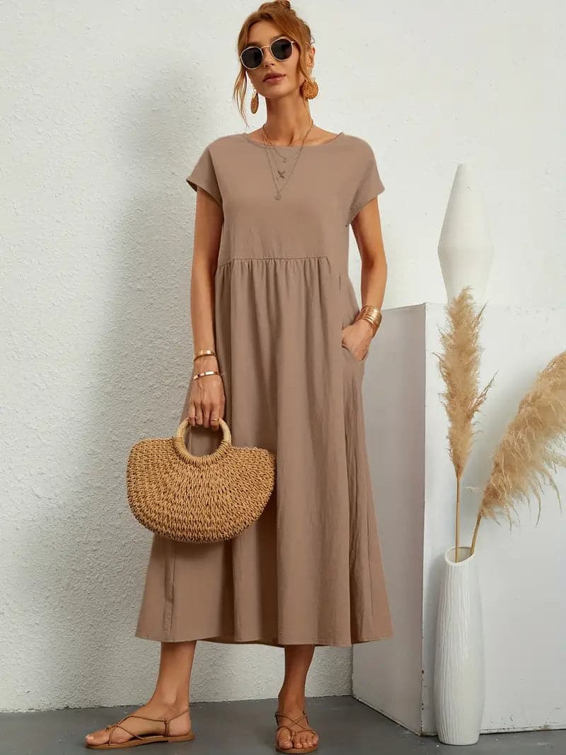 Avencea - Wonderful Wide Midi Dress with Beautiful Cut and Patterns