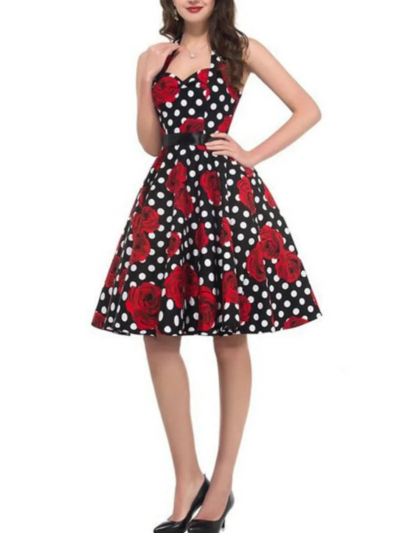 Elegant Women Polka Dot Dress Summer Hepburn 1950s 60s Vintage Sexy Halter Rockabilly Retro Party Office Dresses 2026 Robe Pinup