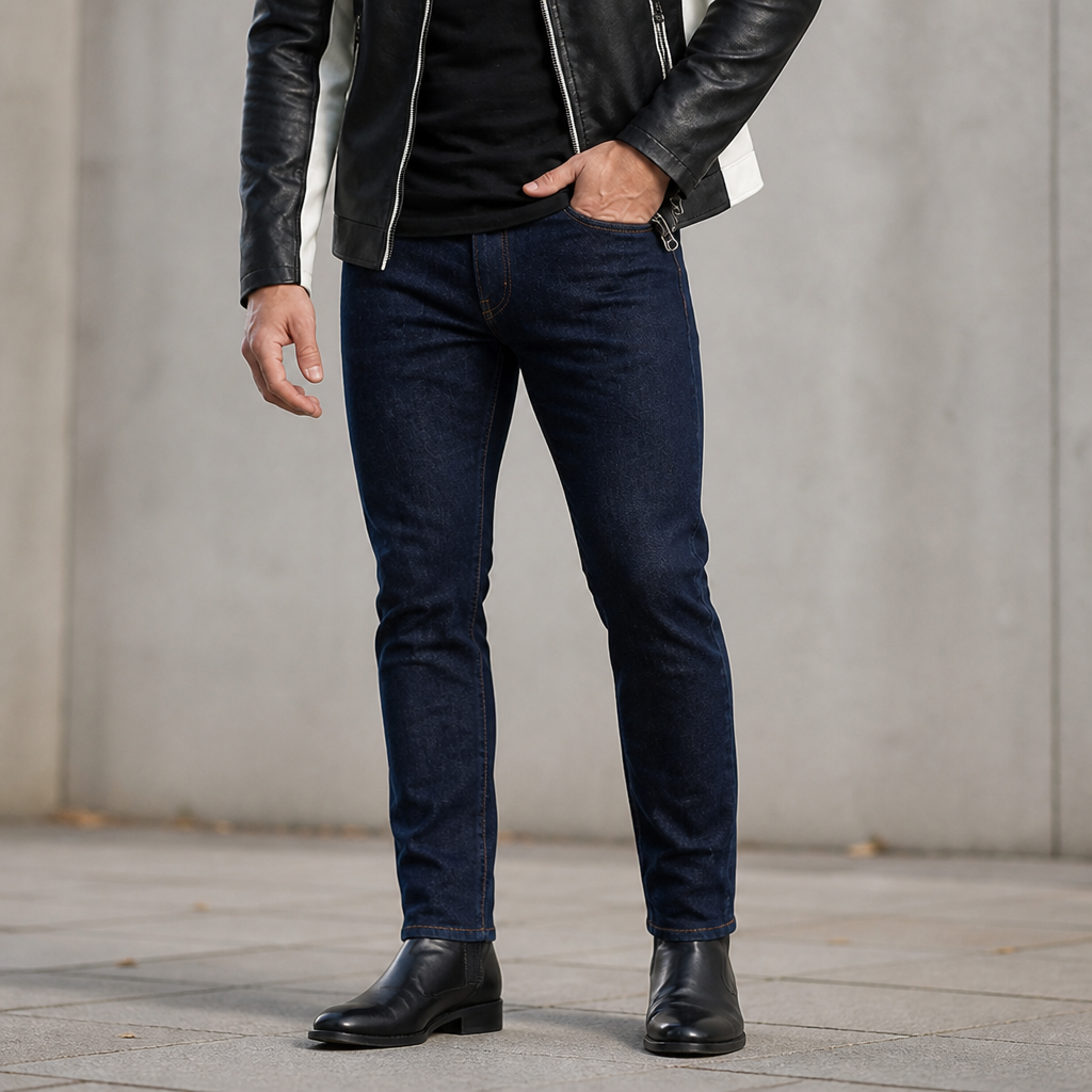 Men's Biker Jacket | Tailored Slim Fit with Quilted Shoulders | Full-Length Zipper & Multiple Zip Pockets