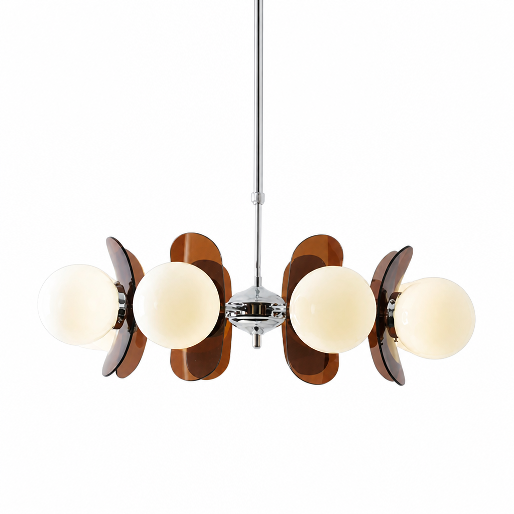Chandelier | Opal Glass Sphere Design | Iron & Glass, 60×40 cm | Height-Adjustable Suspension