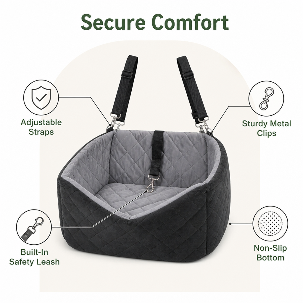 DogBedHouse Washable Plush & Non-Slip Car Seat Booster