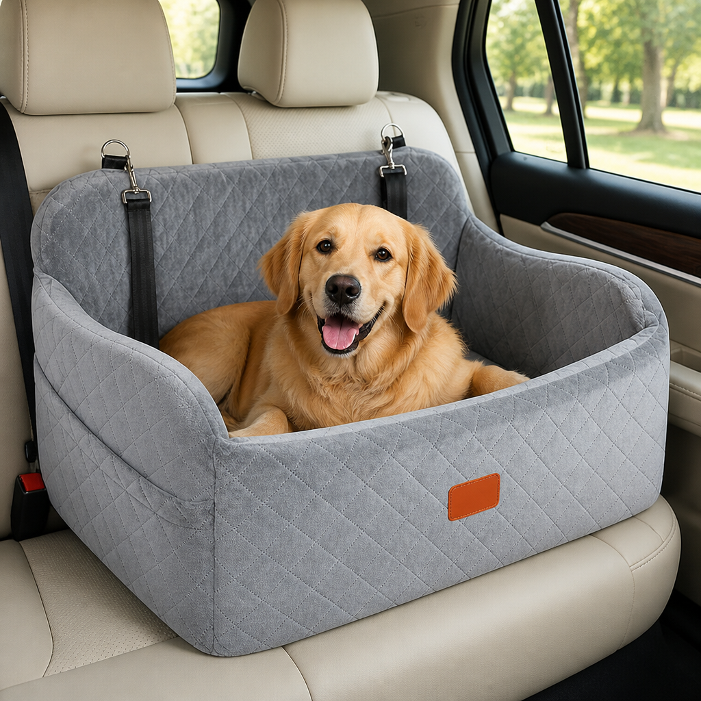 DogBedHouse Seat-Belt Pass-Through & Washable Cotton Dog Car Seat