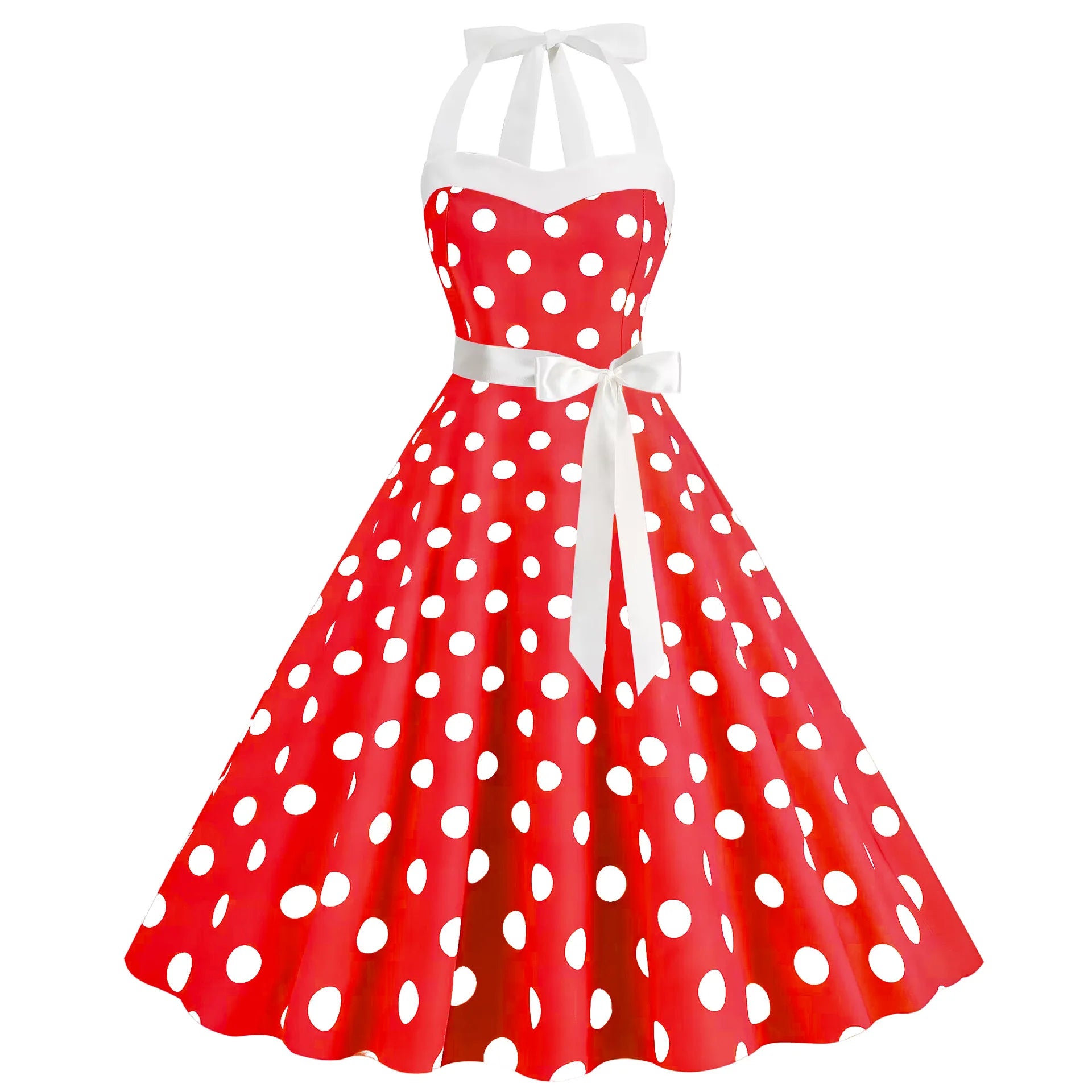 Elegant Women Polka Dot Dress Summer Hepburn 1950s 60s Vintage Sexy Halter Rockabilly Retro Party Office Dresses 2026 Robe Pinup
