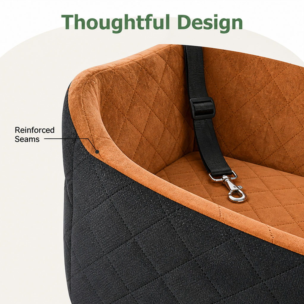 DogBedHouse Memory Foam & Non-Slip Dog Car Seat (Adjustable Leashes)