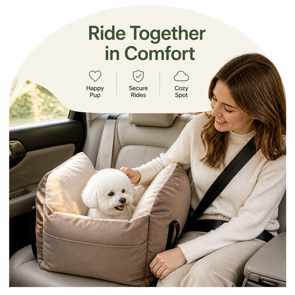 DogBedHouse Integrated Safety Belt & Washable Plush Dog Car Seat (Small Dogs)
