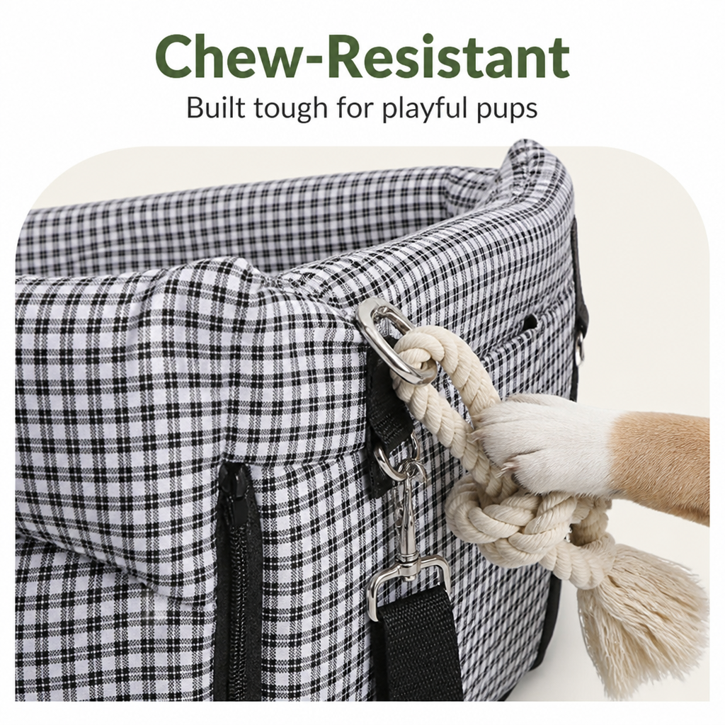 DogBedHouse Padded Polyester & Chew-Resistant Dog Car Seat (Adjustable Straps)