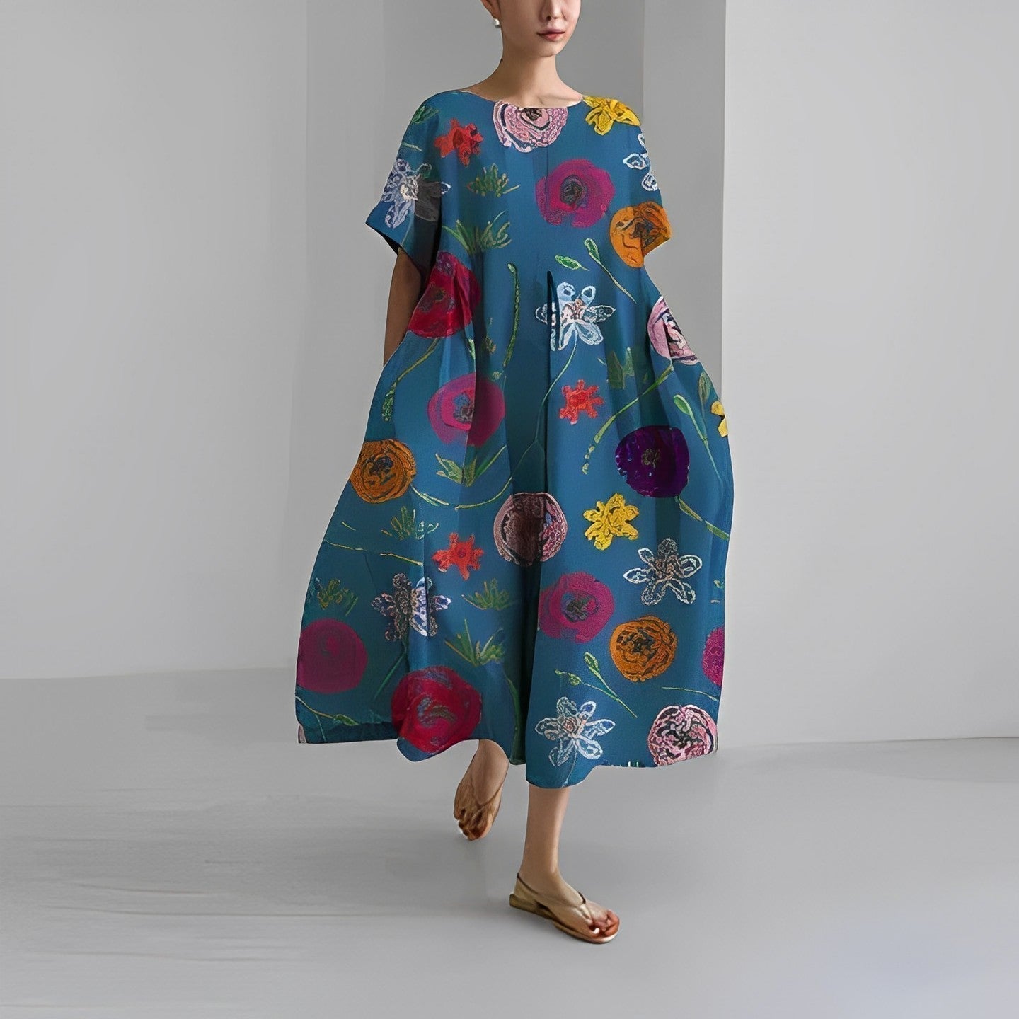 Avencea - Midi Dress with Floral Pattern