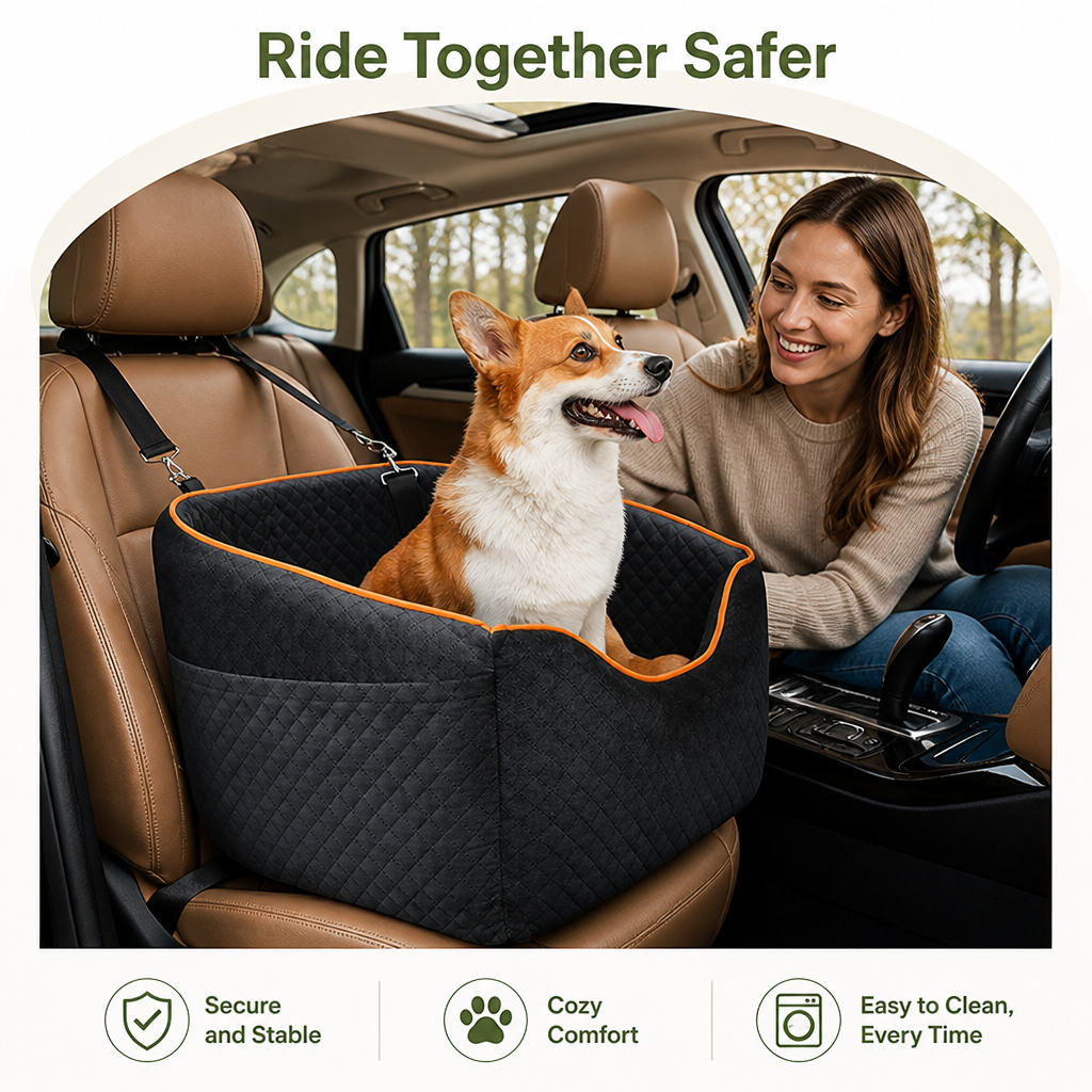 DogBedHouse Washable Canvas & Non-Slip Car Booster Seat (Up To 40 lb)